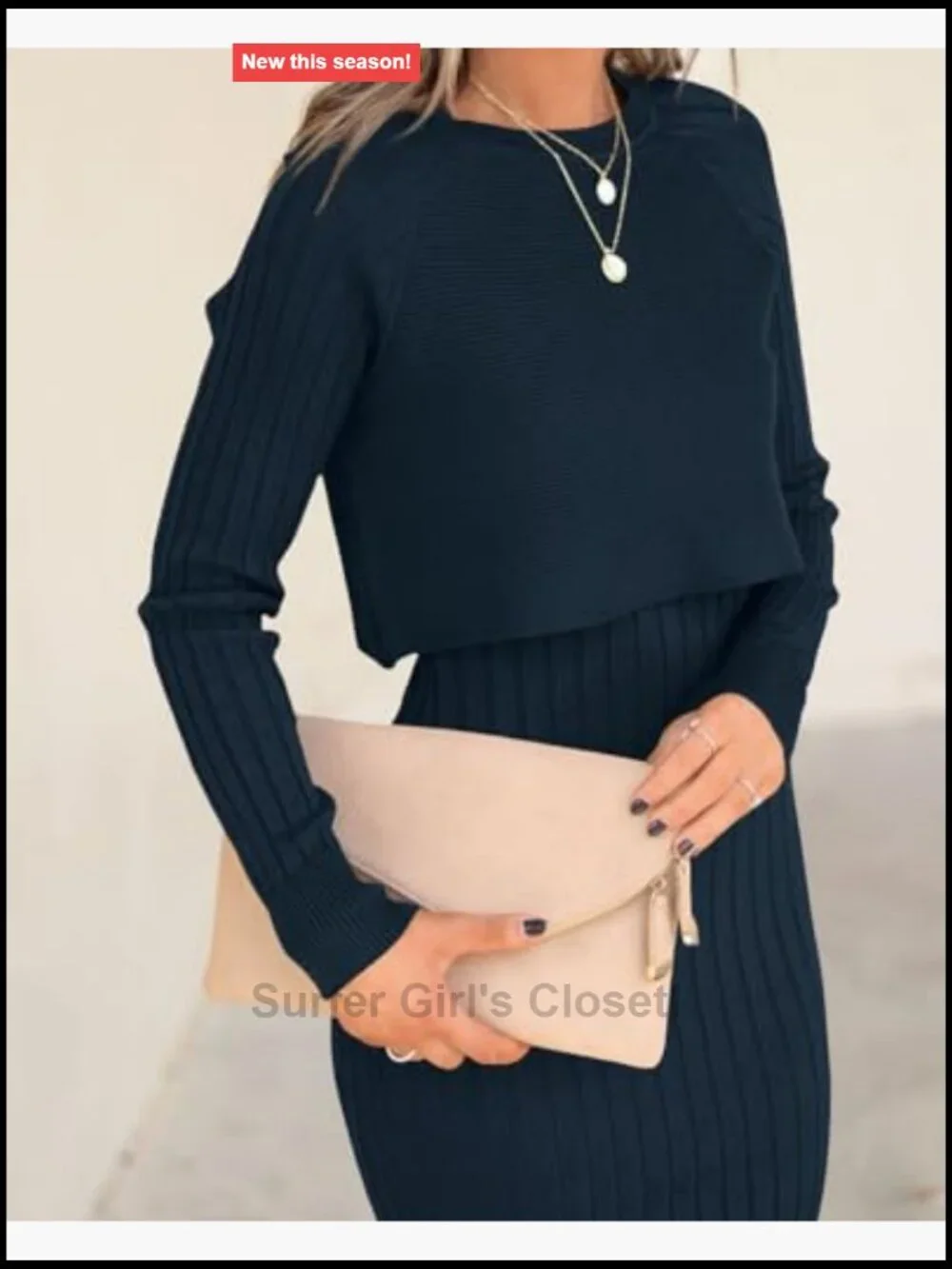 2 Piece Ribbed Knit Sweater Dress Set Crop Top Bodycon Midi Dress